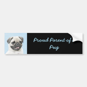 Pug schilderen - Kute Original Dog Art Bumpersticker