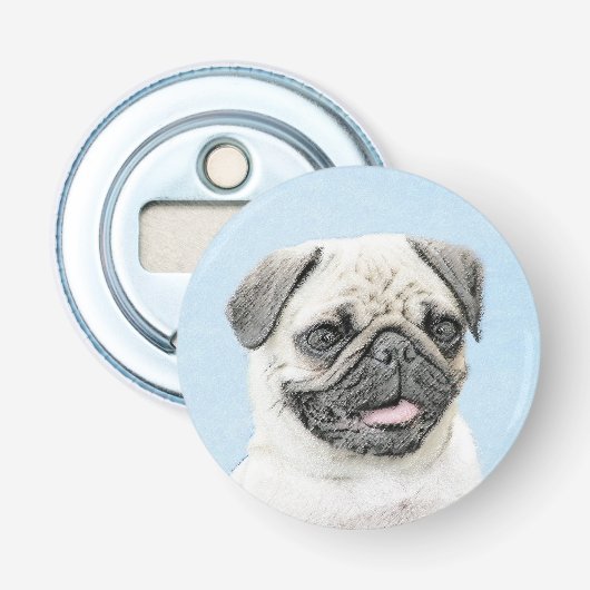 Pug schilderen - Kute Original Dog Art Button Flesopener (Voorkant)