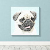 Pug schilderen - Kute Original Dog Art Canvas Afdruk (Insitu (Houten vloer))
