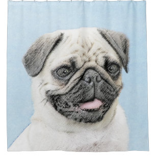 Pug schilderen - Kute Original Dog Art Douchegordijn