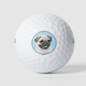 Pug schilderen - Kute Original Dog Art Golfballen (Voorkant)