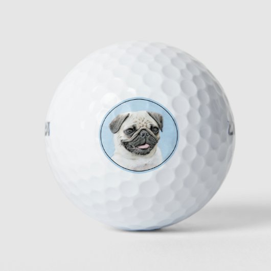 Pug schilderen - Kute Original Dog Art Golfballen (Voorkant)