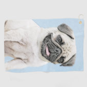 Pug schilderen - Kute Original Dog Art Golfhanddoek (Horizontaal)