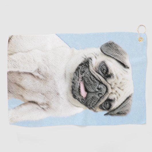 Pug schilderen - Kute Original Dog Art Golfhanddoek (Horizontaal)