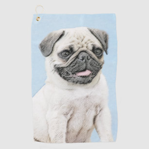 Pug schilderen - Kute Original Dog Art Golfhanddoek