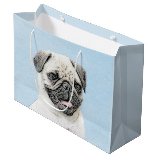 Pug schilderen - Kute Original Dog Art Groot Cadeauzakje (Voorkant Gekanteld)