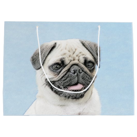 Pug schilderen - Kute Original Dog Art Groot Cadeauzakje (Achterkant)
