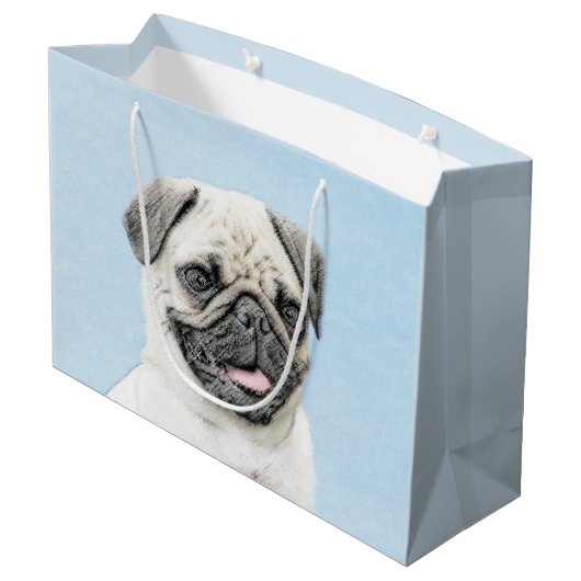 Pug schilderen - Kute Original Dog Art Groot Cadeauzakje (Achterkant Gekanteld)
