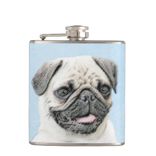 Pug schilderen - Kute Original Dog Art Heupfles