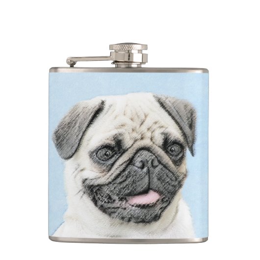 Pug schilderen - Kute Original Dog Art Heupfles (Voorkant)