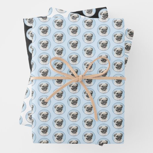 Pug schilderen - Kute Original Dog Art Inpakpapier Vel (In situ)