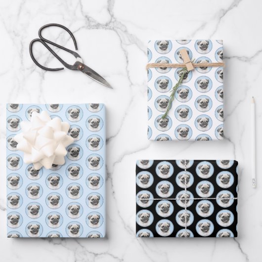 Pug schilderen - Kute Original Dog Art Inpakpapier Vel (Voorkant)