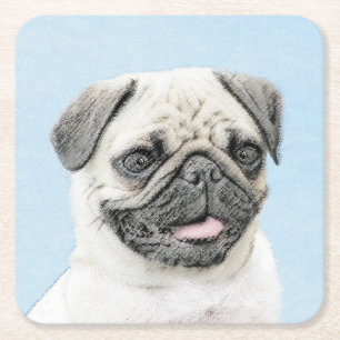 Pug schilderen - Kute Original Dog Art Kartonnen Onderzetters