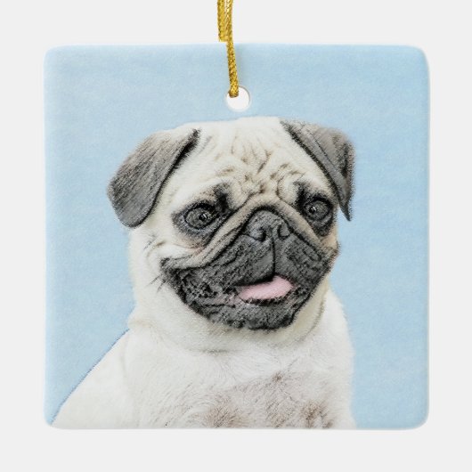Pug schilderen - Kute Original Dog Art Keramisch Ornament (Voorkant)