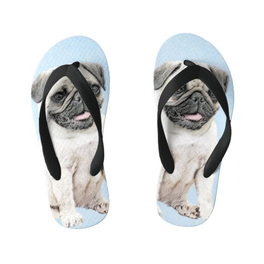 Pug schilderen - Kute Original Dog Art Kinder Teenslippers (Voetbed)
