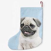 Pug schilderen - Kute Original Dog Art Kleine Kerstsok (Achterkant)
