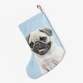 Pug schilderen - Kute Original Dog Art Kleine Kerstsok (Achterkant (Hangend))