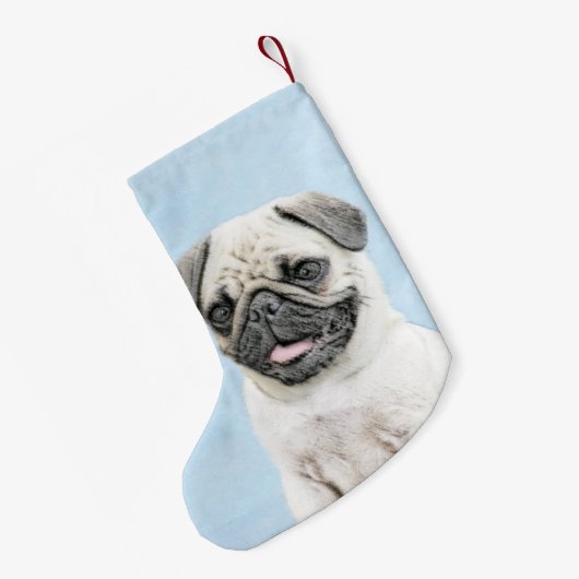 Pug schilderen - Kute Original Dog Art Kleine Kerstsok (Achterkant (Hangend))