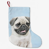 Pug schilderen - Kute Original Dog Art Kleine Kerstsok (Voorkant)