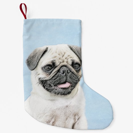 Pug schilderen - Kute Original Dog Art Kleine Kerstsok (Voorkant)