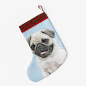 Pug schilderen - Kute Original Dog Art Kleine Kerstsok (Achterkant (Hangend))
