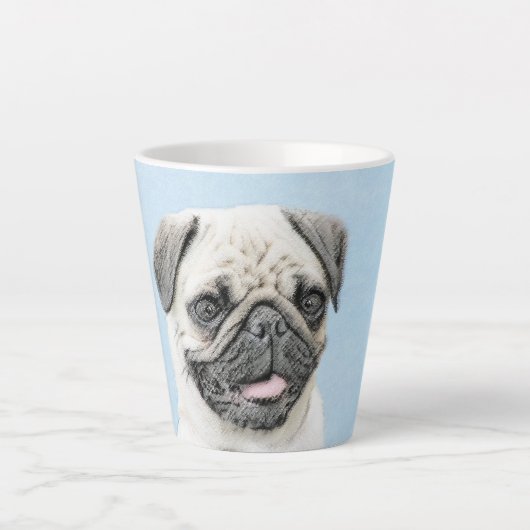 Pug schilderen - Kute Original Dog Art Latte Mok (Voorkant)