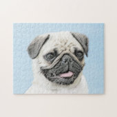 Pug schilderen - Kute Original Dog Art Legpuzzel (Horizontaal)