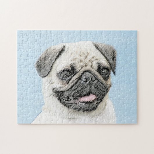 Pug schilderen - Kute Original Dog Art Legpuzzel (Horizontaal)