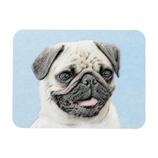 Pug schilderen - Kute Original Dog Art Magneet (Horizontaal)
