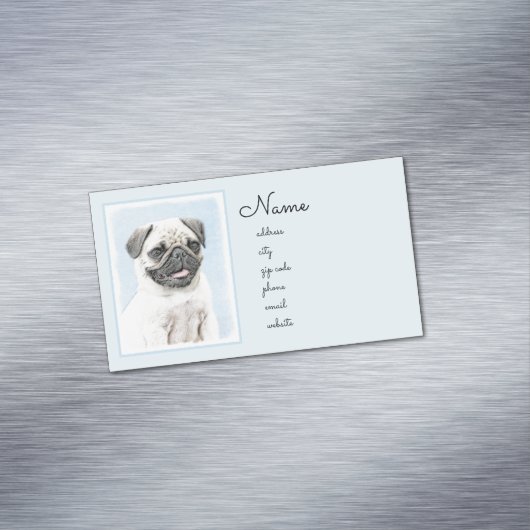 Pug schilderen - Kute Original Dog Art Magnetisch Visitekaartje (Voorbeeld)