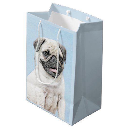 Pug schilderen - Kute Original Dog Art Medium Cadeauzakje (Achterkant Gekanteld)