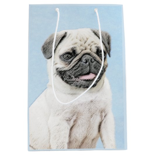 Pug schilderen - Kute Original Dog Art Medium Cadeauzakje (Voorkant)