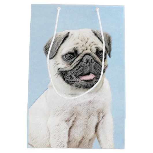 Pug schilderen - Kute Original Dog Art Medium Cadeauzakje (Achterkant)