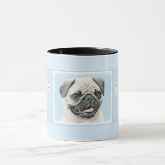 Pug schilderen - Kute Original Dog Art Mok (Midden)