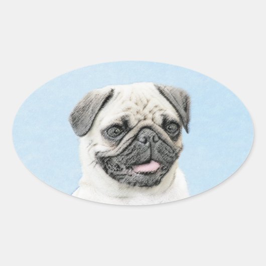 Pug schilderen - Kute Original Dog Art Ovale Sticker (Voorkant)