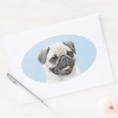 Pug schilderen - Kute Original Dog Art Ovale Sticker (Envelop)