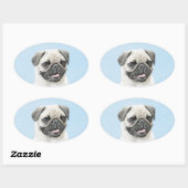 Pug schilderen - Kute Original Dog Art Ovale Sticker (Vel)