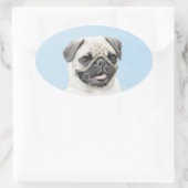 Pug schilderen - Kute Original Dog Art Ovale Sticker (Tas)