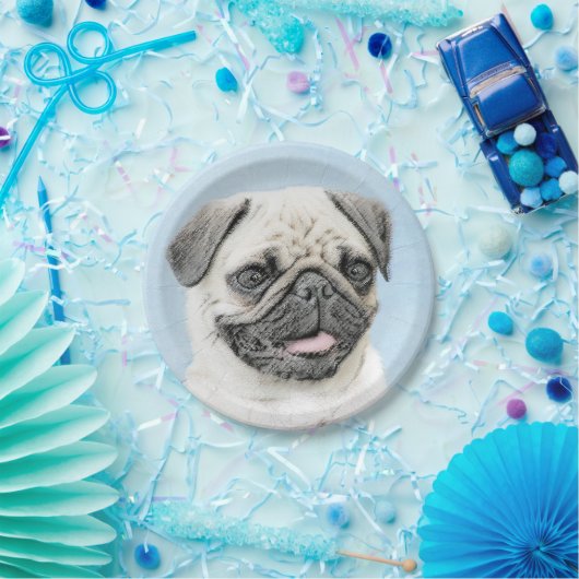 Pug schilderen - Kute Original Dog Art Papieren Bordje (Feest)