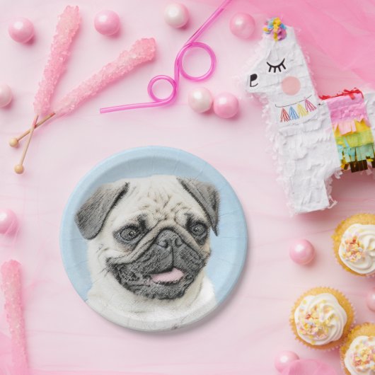 Pug schilderen - Kute Original Dog Art Papieren Bordje (Feest)