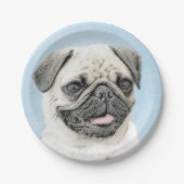 Pug schilderen - Kute Original Dog Art Papieren Bordje (Voorkant)