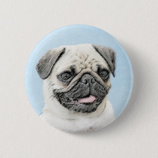 Pug schilderen - Kute Original Dog Art Ronde Button 5,7 Cm (Voorkant)