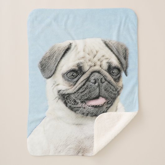 Pug schilderen - Kute Original Dog Art Sherpa Deken (Voorkant)