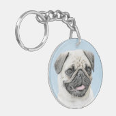Pug schilderen - Kute Original Dog Art Sleutelhanger (Voorkant Links)
