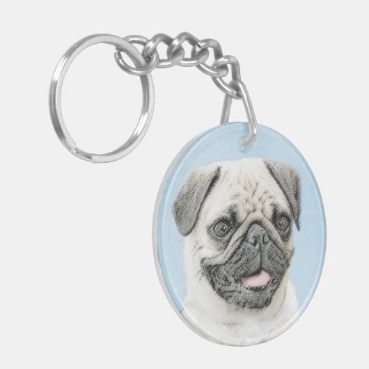 Pug schilderen - Kute Original Dog Art Sleutelhanger (Voorkant Links)