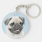 Pug schilderen - Kute Original Dog Art Sleutelhanger (Achterkant)