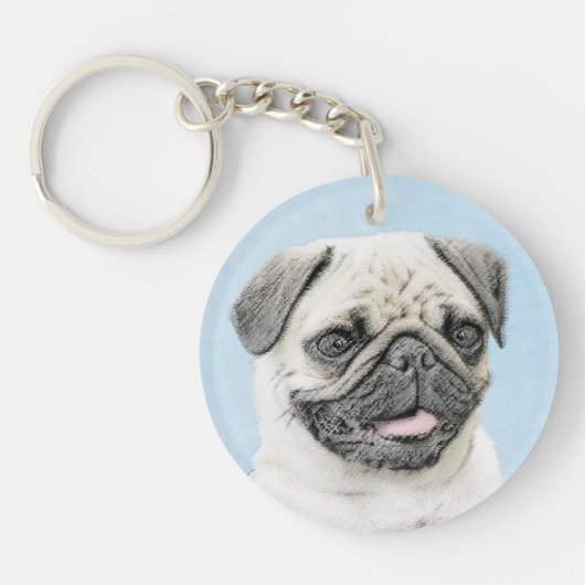 Pug schilderen - Kute Original Dog Art Sleutelhanger (Voorkant)