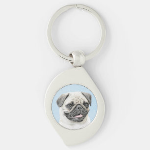 Pug schilderen - Kute Original Dog Art Sleutelhanger