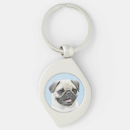 Pug schilderen - Kute Original Dog Art Sleutelhanger (Voorkant)