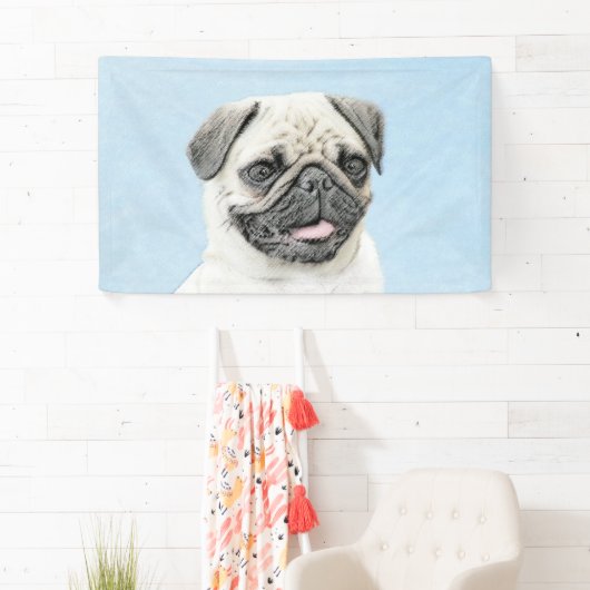 Pug schilderen - Kute Original Dog Art Spandoek (Insitu)